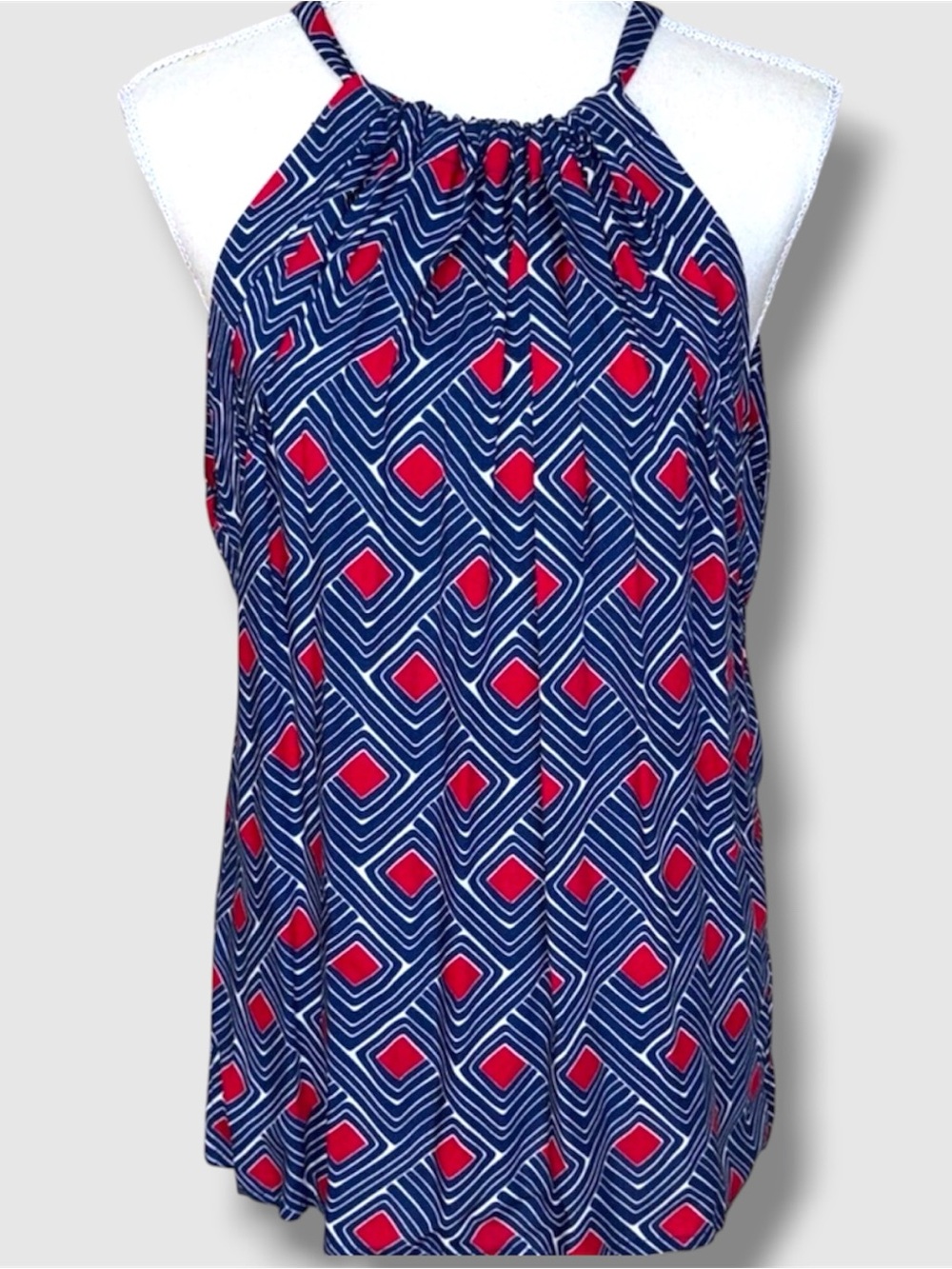 NWT Escapada Navy & Red Alice Tank Geometric Halter Tie Neck Top Nautical Preppy